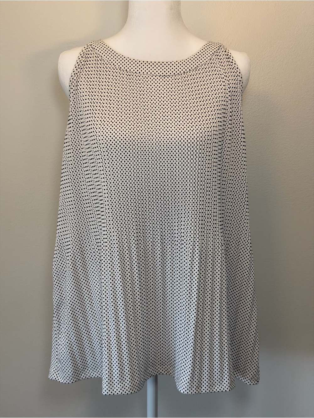 Adrianna Papell White Tank Top with Black Polka Dots